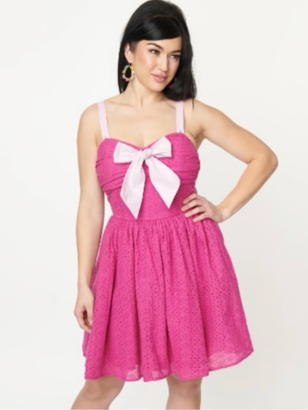 Unique Vintage Pink Eyelet Bow Dress NWT Size 6/8